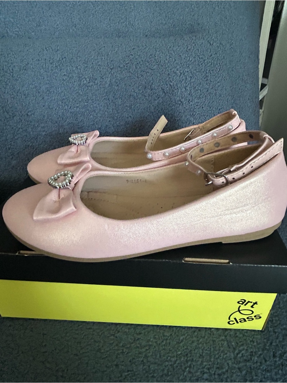 Art Class Pink Girls' Bow Ballet Flats with Ankle Strap